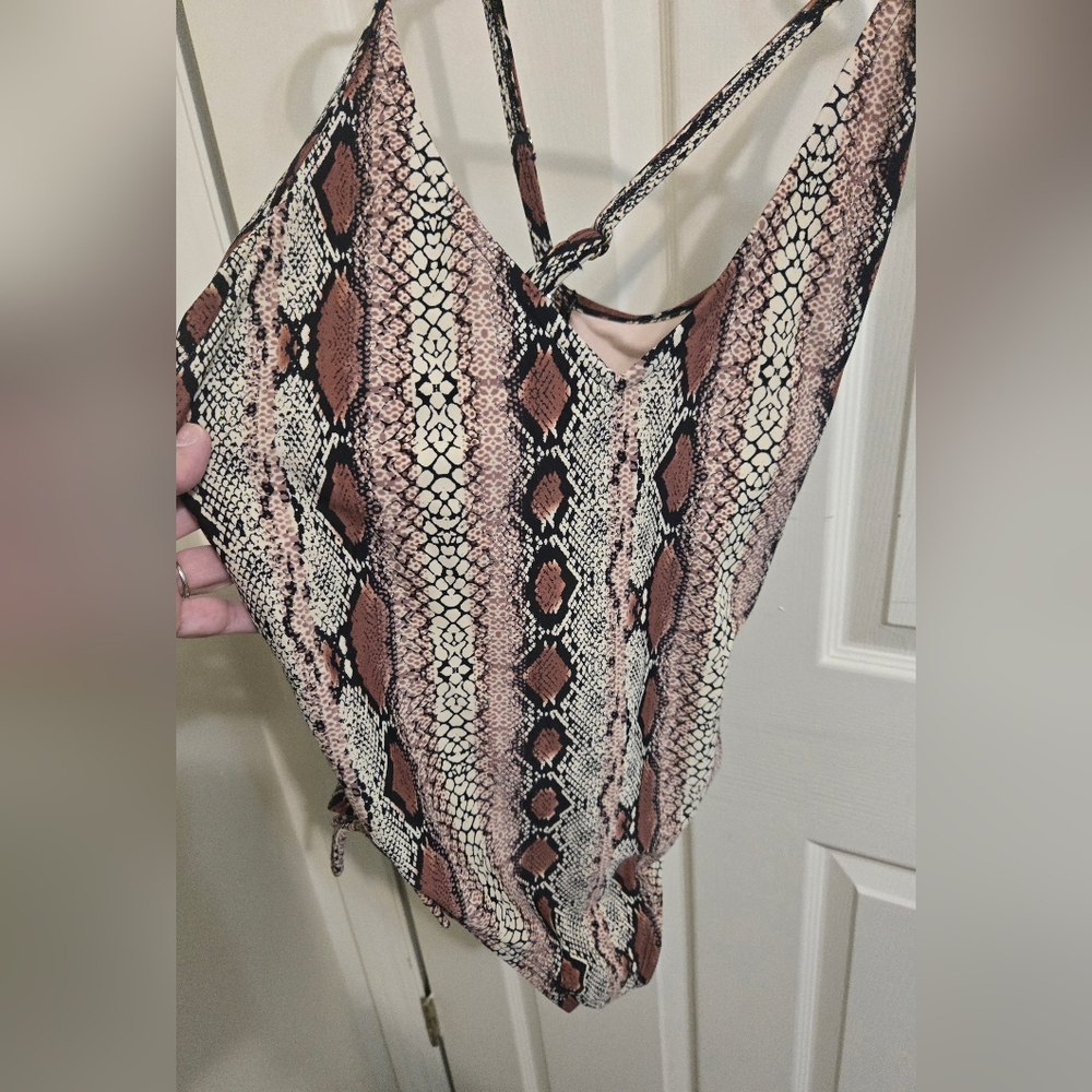 Kona Sol Brown & Black Snake Print Swimsuit.